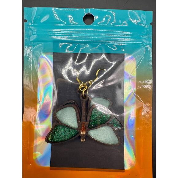 Butterfly Earrings By Registered Cherokee Artist Eric Walters - Wood & Resin - Picture 2 of 4